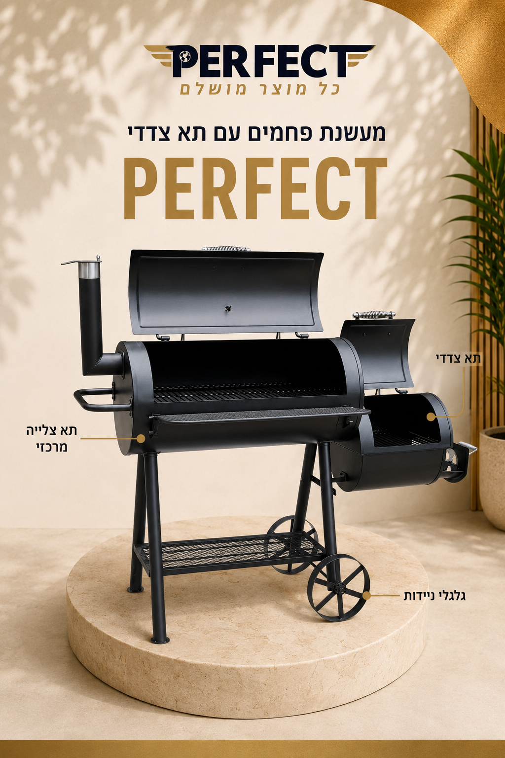 מעשנת פחמים עם תא צדי